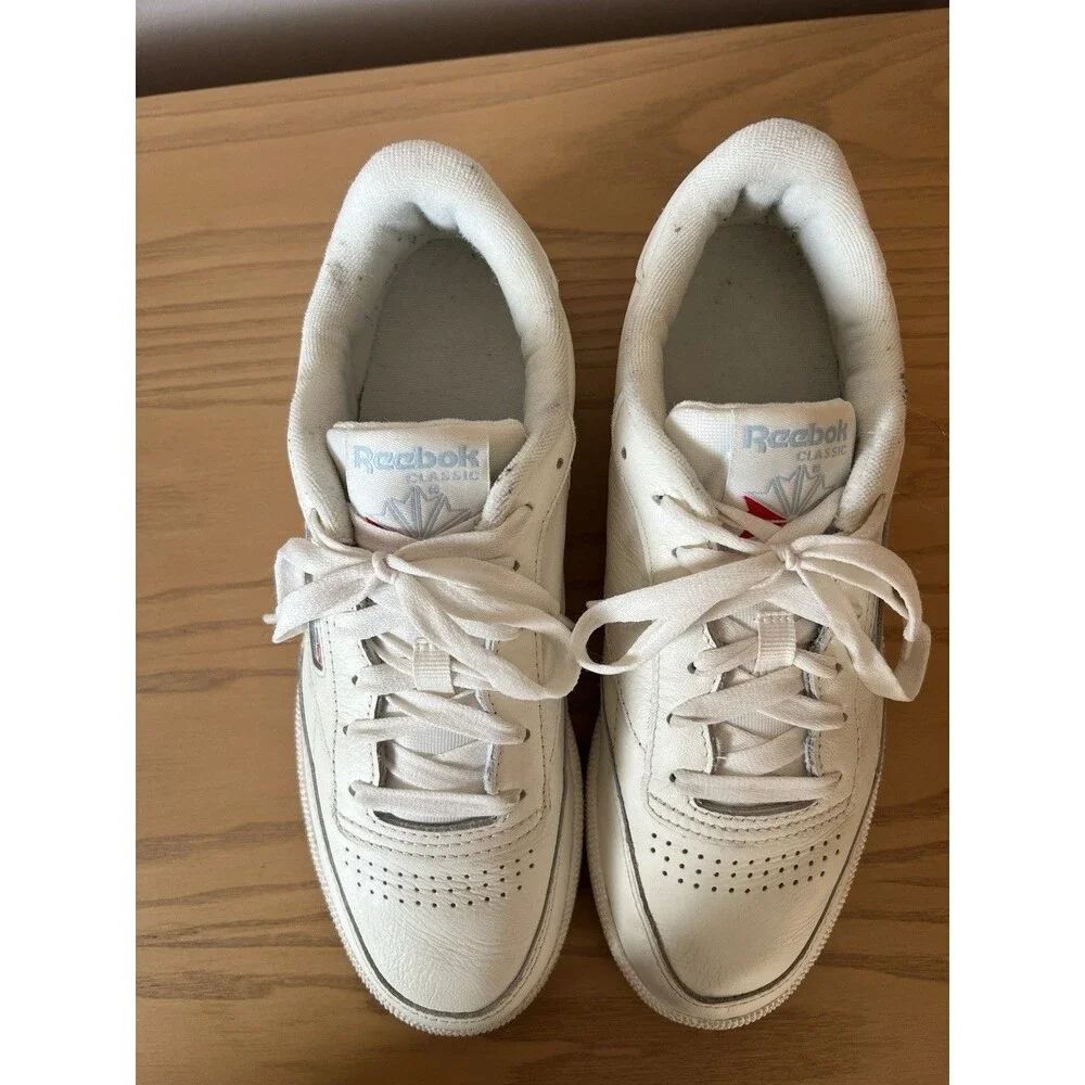 Reebok Club C85 Women White Leather Low Top Athletic Sneakers Rubber Outsole 8.5